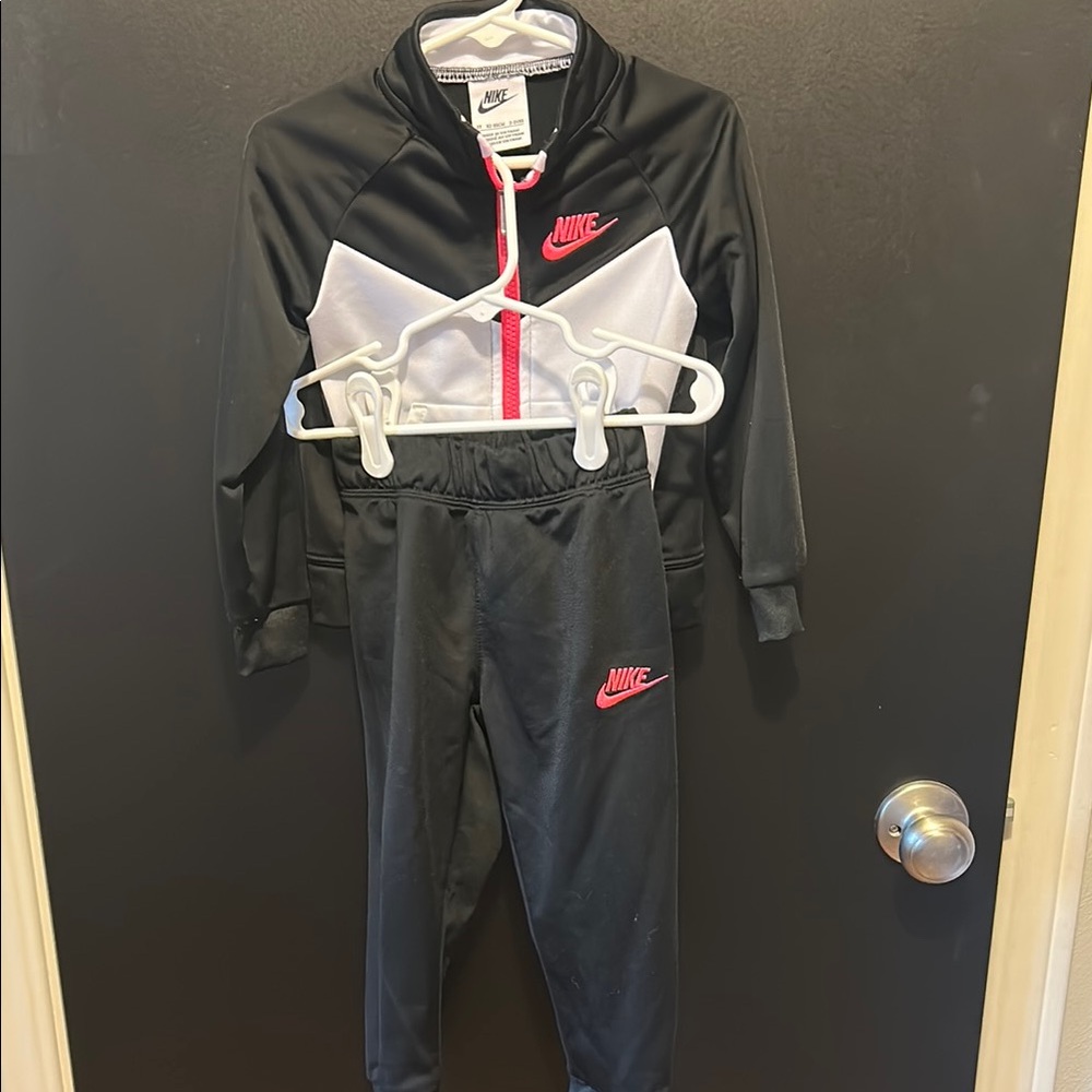 Girls Nike Black and White Tracksuit with Pink Accents